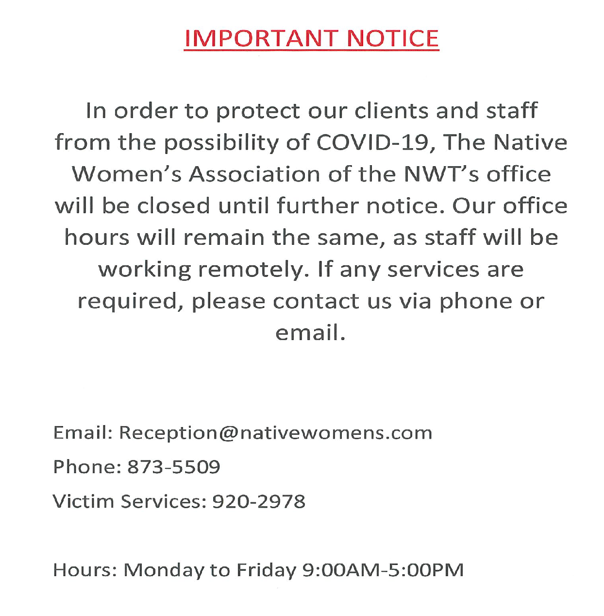 Important Notice To Our Clients March18,2020