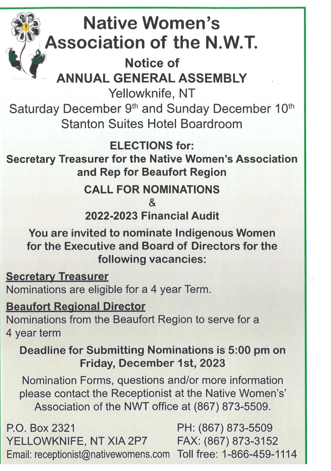 Native Women’s Association Of NWT Notice Of Annual General Assembly 2023